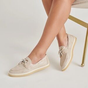 Dolce Vita: Doris Loafers in Taupe Metallic Woven